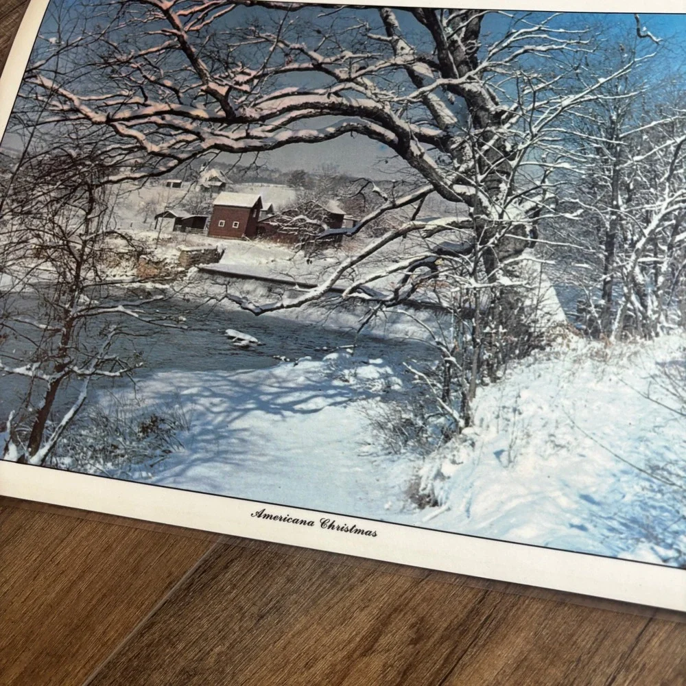 Americana Christmas Reversible Placemats Set of 4 Winter Landscape Poinsettia